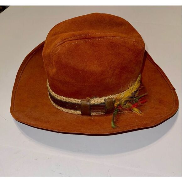 Cowboy Hat Other - Vintage Cowboy Hat With Feathers Brown Size Small Made In‎ USA